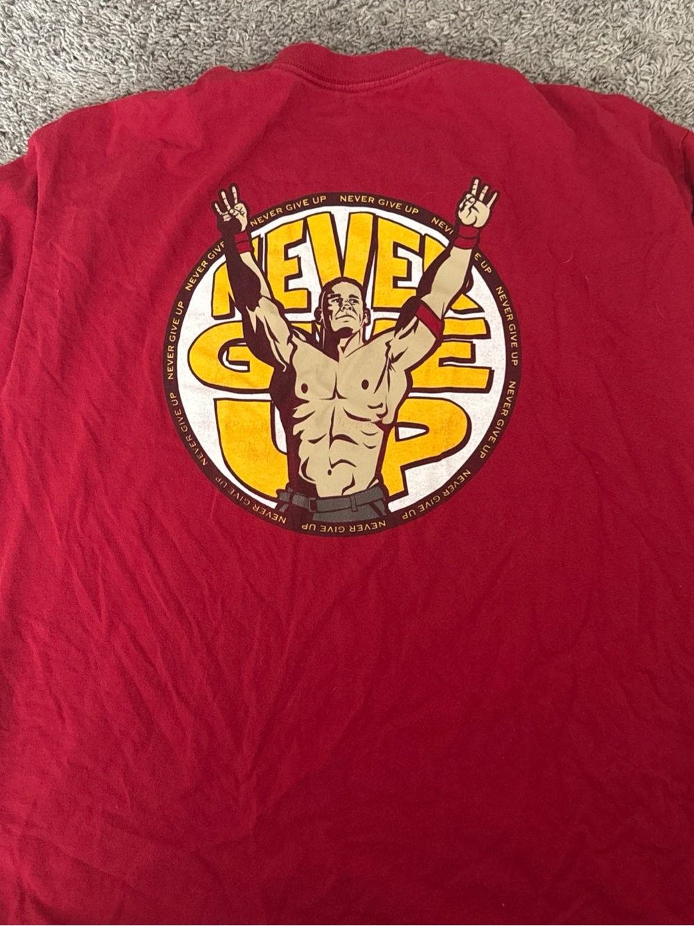 WWE Red Graphic 'Never Give Up' Short Sleeve Tee
